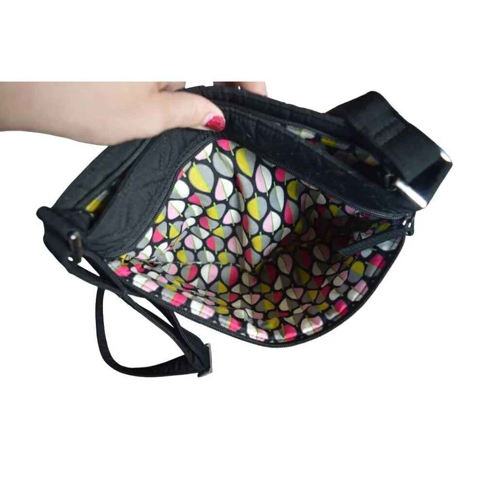 Vera Bradley Black Triple Zip Hipster Crossbody Bag Moon Blooms Leaf  Fall 2014
